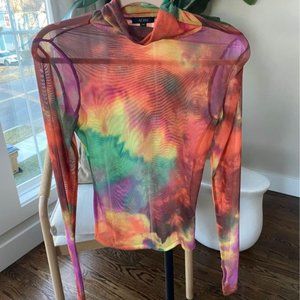New AFRM Revolve Zadie Mesh Mock Neck Top in Summer Abstract Tie Dye - Size S